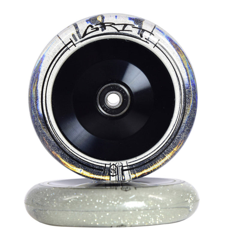 Grit 110x24mm wheels, Alloy Black Core, Clear PU  (Pair)