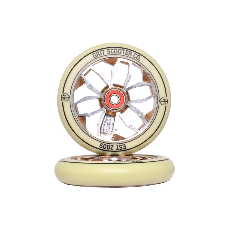 Grit 120mm x 24mm wheels Vintage White PU with Silver Bronze Core (Pair)