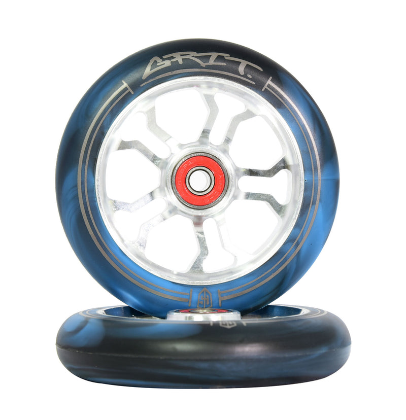 Grit 110mm Wheel Silver/ Blue Black Swirl (pair)