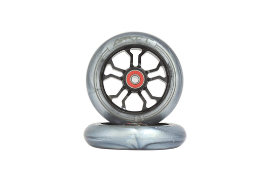 Grit 10R Wheels - 110x24mm Black/Silver Metallic PU (Pair)